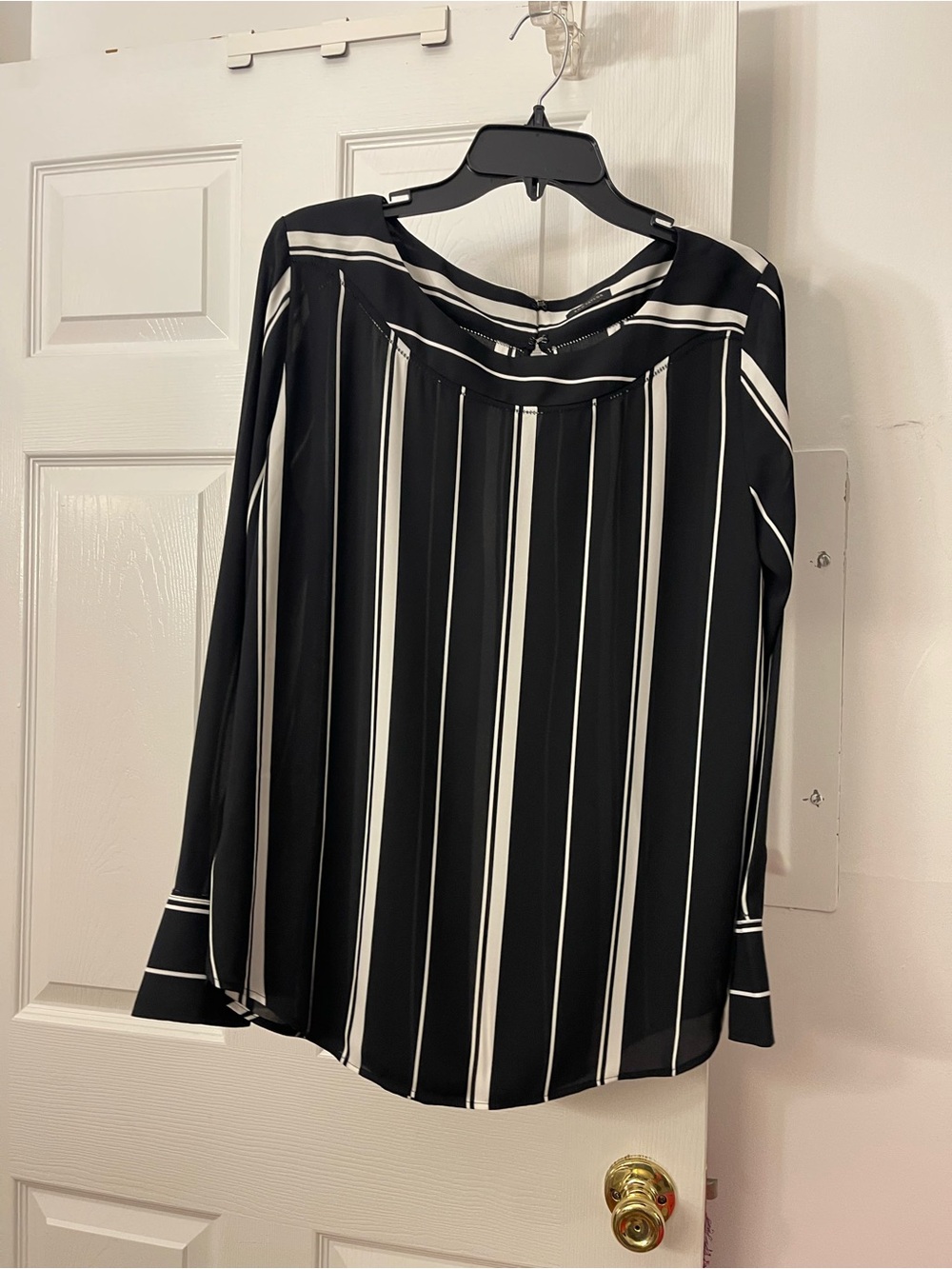 Ann Taylor Black and White Vertical Stripe Long-Sleeve Blouse